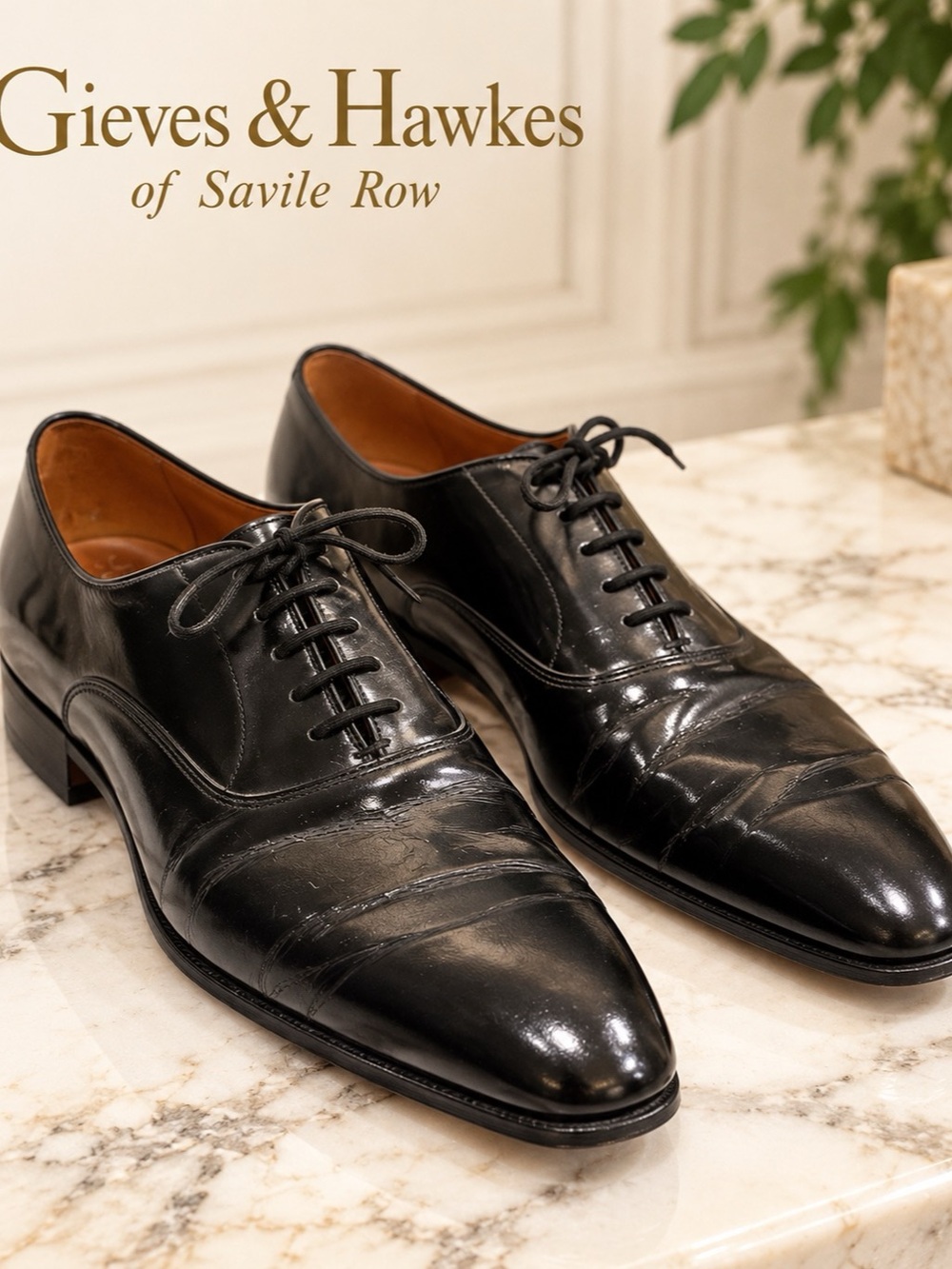 Gieves & Hawkes of Savile Row Black Leather Oxford Dress Shoes